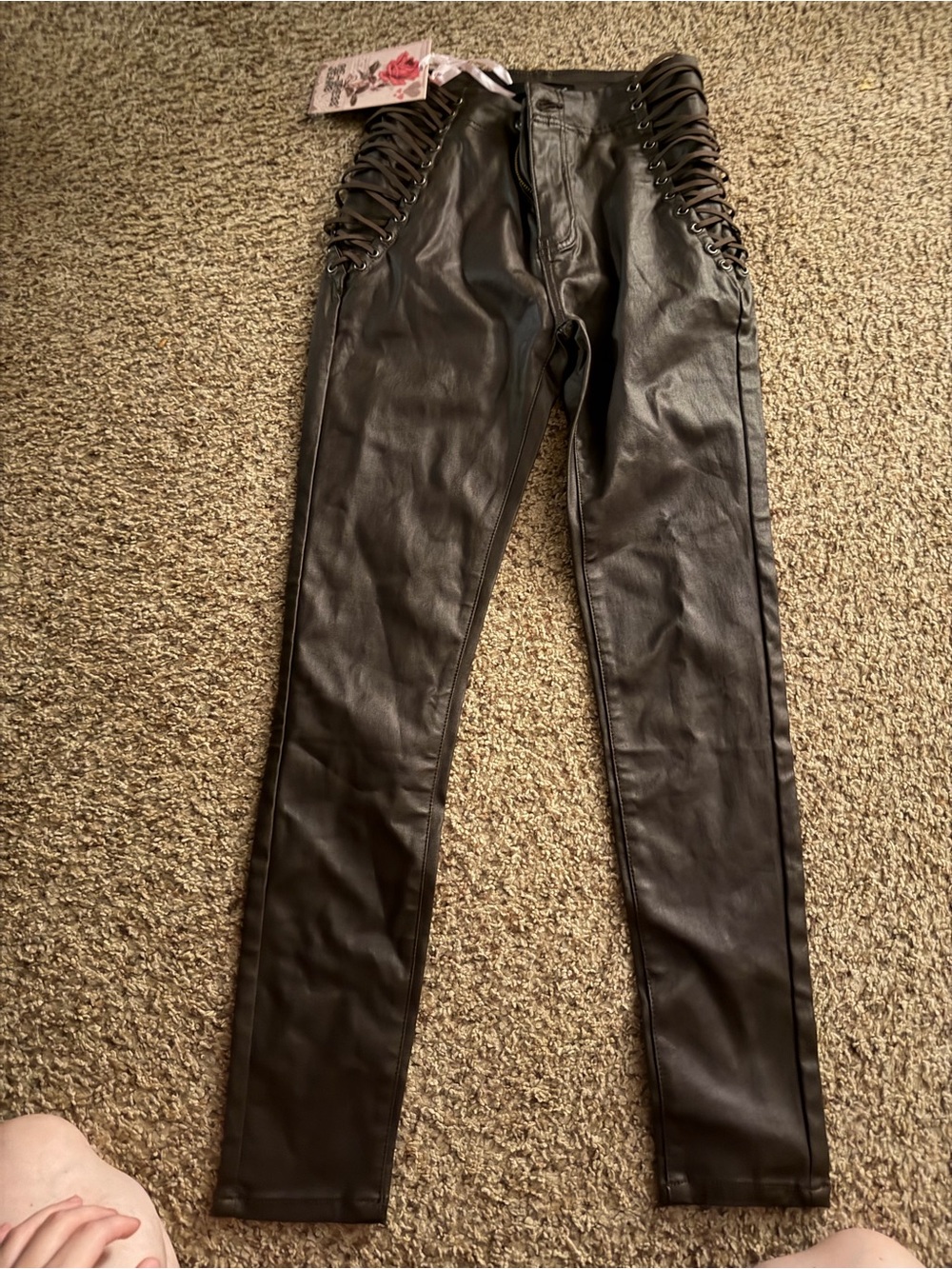 Leather-Look Brown Lace-Up Women’s Jeans